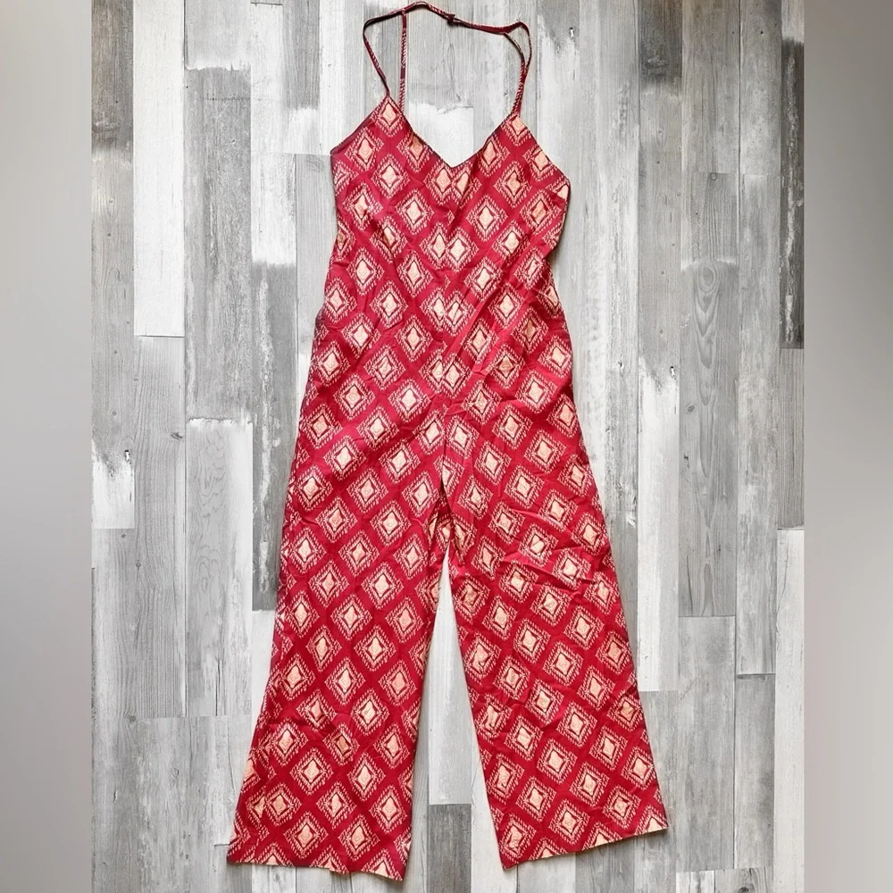 NWT Zara The Jami Ikat Pattern Boho Jumpsuit in Terracotta